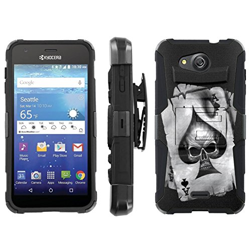 [ArmorXtreme] Case for Kyocera Hydro Wave C6740/Hydro Air C6745 Black/Black [Combat Armor Heavy Duty Case with Holster] - [Skull Poker]
