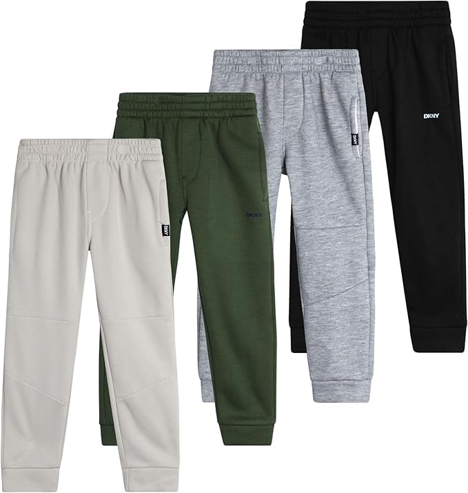 Photo 1 of ***2 PACK*** BEIGE AND GREEN**DKNY Boys Sweatpants - 2 Pack Active Performance Soft Fleece Boys Joggers Athletic Pants with Elastic Waistband and Pockets, Size 14, Medium Grey Heather/Black/Olive/Stone