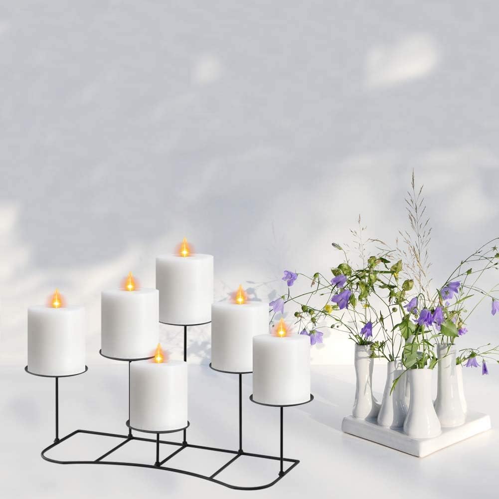 smtyle DIY 6 Fireplace Candle Candelabra Candleholder Mantle Decor for Flameless or Wax Pillar Candles Stand with Black Iron Decoration on Desk or Floor: Home & Kitchen