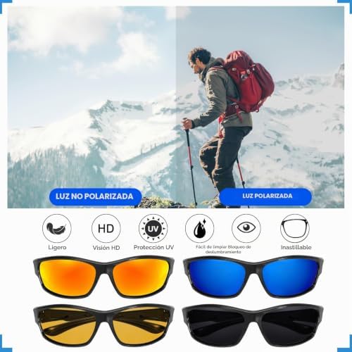 4 Piezas Gafas de Sol Hombre Polarizadas, Gafas de Sol Hombre, Protección UV400 para Correr Conducir Pescar Ciclismo