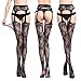 QandSweet Womens Stockings Thigh High Sexy Fishnet Lace Suspender Pantyhose Stretchy 4-Pack, Black, One Size