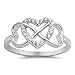 Double Heart Infinity Knot Promise White CZ Ring .925 Sterling Silver Size 8