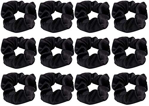 Lanjue 12pcs Fabric Scrunchies Hair Elastics Ties，Black Hair Scrunchies Elastic Hair Ties Women Accessories