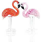 QFkris Blown Glass Flamingo Figurines, Flamingos Love Token Art Glass Blown Animal Figurine, Valentines Day Gift for Women, Pack of 2