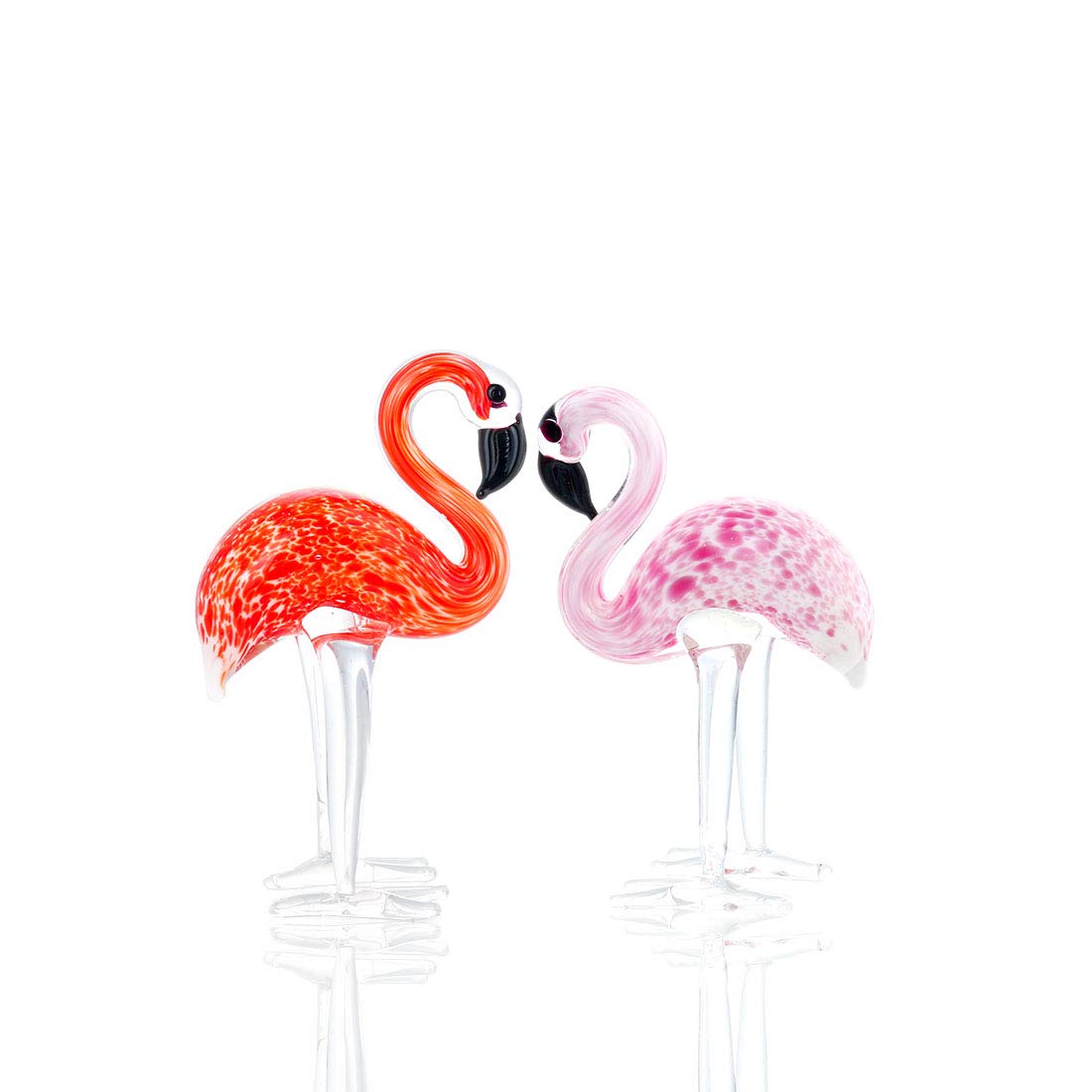 QF Handmade Glass Flamingos Love Token Art Glass Blown Animal Figurine,Pack of 2
