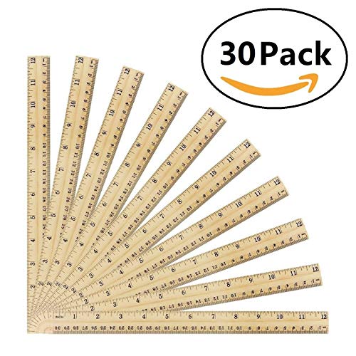 Alwaysuc 30pcs (12 inch and 30 cm) Wooden Rulers Student Rulers Wood School Rulers Measuring Ruler Office Rulers