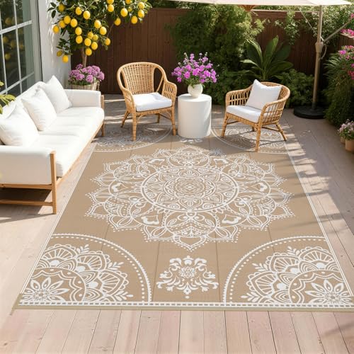 Pauwer Outdoor Rug 6x9 Floral Brown