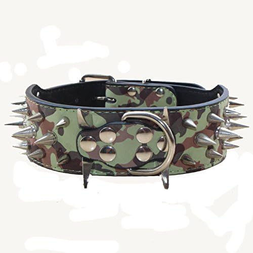haoyueer Sharp Spiked Studded Dog Collar 2 Inch Width Stylish Leather Dog Collars for Medium & Large Dogs Pitbull,Labrador,Boxer Rottweiler German Shepherd … (S