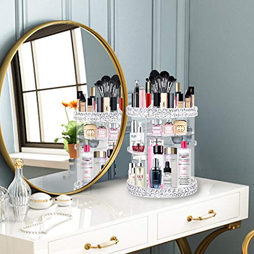 alvorog Makeup Organizer 360 Degree Rotating Cosmetic Storage Case DIY Makeup Carousel Spinning Holder with Adjustable Shelves Large Capacity for Jewelry, Makeup Brushes and Lipsticks (Small)