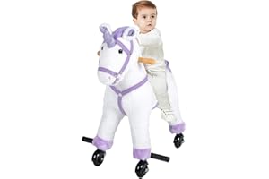 Kinfant Toddler Ride On Horse, Kids Riding Horse Animal Walking Toy with Wheels, Baby Ride on Toys with Realistic Sounds for Boys & Girls Aged 3-6, Purple