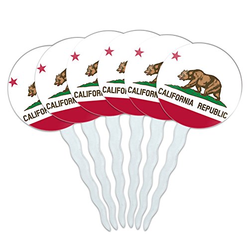 Set of 6 Cupcake Picks Toppers Decoration State Flag - California Republic State Flag
