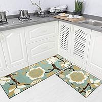 Homcomoda Kitchen Rugs and Mats Sets 2 Piece Runnners Non-Slip Rubber Backing Floor Mat Floral Doormats Machine Washable(18×27+18×47 Inch)