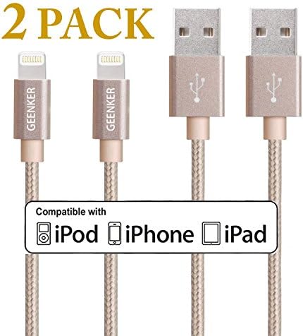 iPhone Charger, GEENKER 2Pack 3ft Lightning Cable 8pin Nylon Braided Charging Cable USB Syncing Cord for Apple iPhone 7/7plus, SE/6S/6S Plus/6/6 Plus/5S/5/5C/iPad Mini/Air Compatible With IOS 9 (Gold)