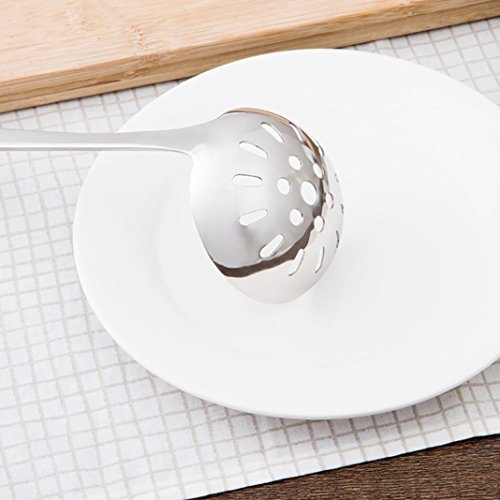 Soup Ladle, Jiayit Stainless Steel Sauce Ladle Handled Spoon Tableware Dinnerware for Home Kitchen or Restaurant (Silver: Strainer Ladle)