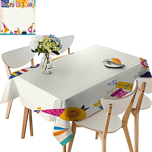 UHOO2018 Square/Rectangle Tablecloth Waterproof Polyester for Kids Cartoon Colorful Image Party Birds with Cones Surprise Boxes Wedding Birthday Party,54 x120inch.