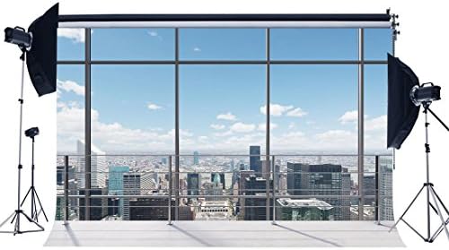 Gladbuy Vinyl 10X8FT Office Room Backdrop American New York City Business Street View Skyscraper French Sash Blue Sky White Cloud Sunshine Photography Background for Person Photo Studio Props KX131