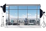 Gladbuy Vinyl 7X5FT Office Room Backdrop American New York City Business Street View Skyscraper French Sash Blue Sky White Cloud Sunshine Photography Background for Person Photo Studio Props KX131