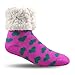 Pudus Heart Pink Cozy Winter Slipper Socks for Women and Men with Non-Slip Grippers and Faux Fur Sherpa Fleece - Adult Regular Fuzzy Socks