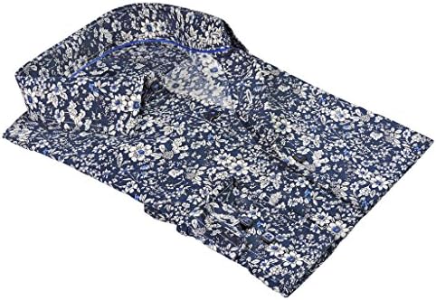 Rosso Milano Italy Mens European Modern Fit Floral Print Dress Shirt In Navy