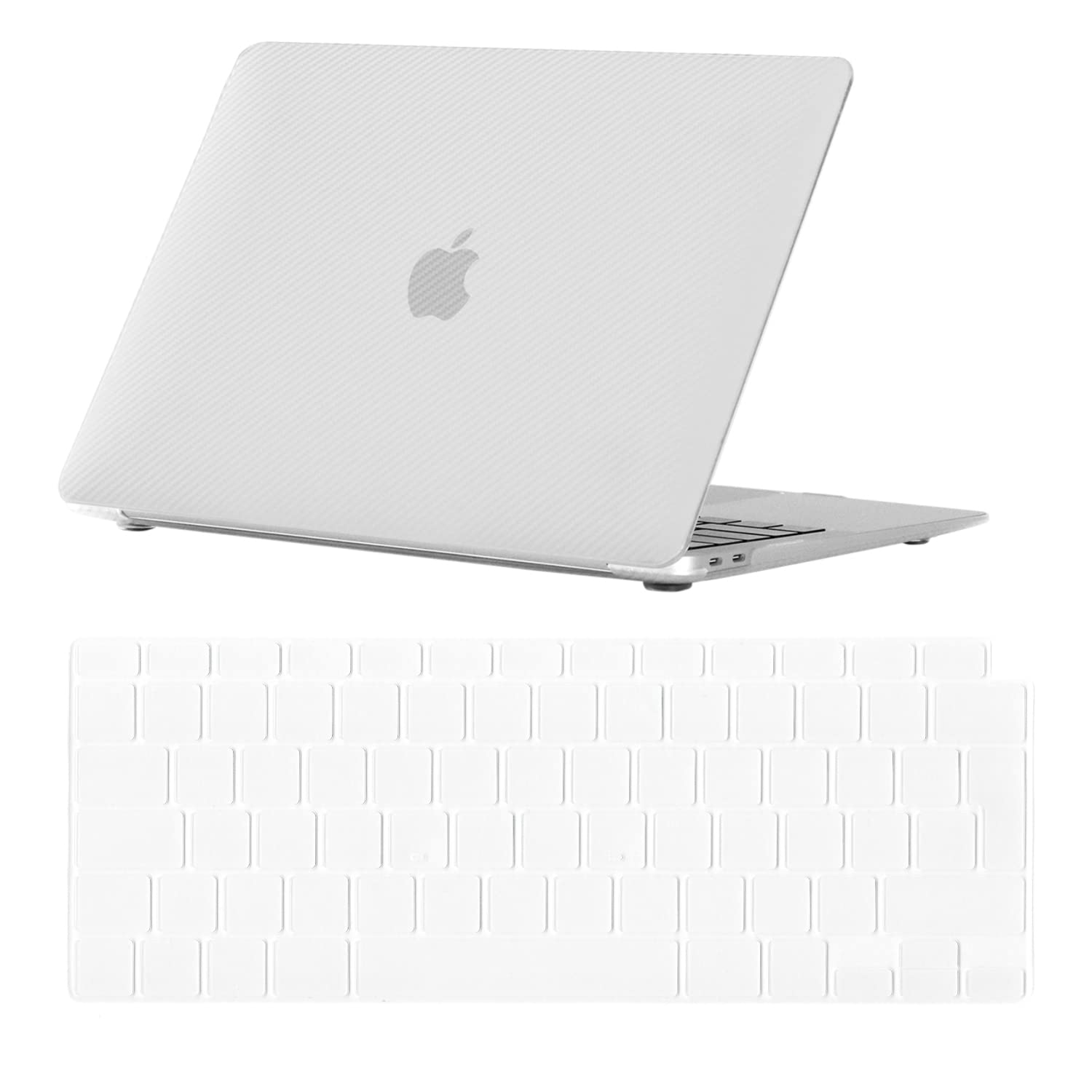 Se7enline Compatible with MacBook New Air 13 Inch Case 2023 2022 2021 2020 2019 2018 Hard Shell Case for Air 13" with Touch ID A2237/A1932/A2179&Keyboard Cover(UK Layout),Carbon Fiber Transparent