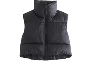 KEOMUD Women's Winter Crop Vest Lightweight Sleeveless Warm Outerwear Puffer Vest Padded Gilet