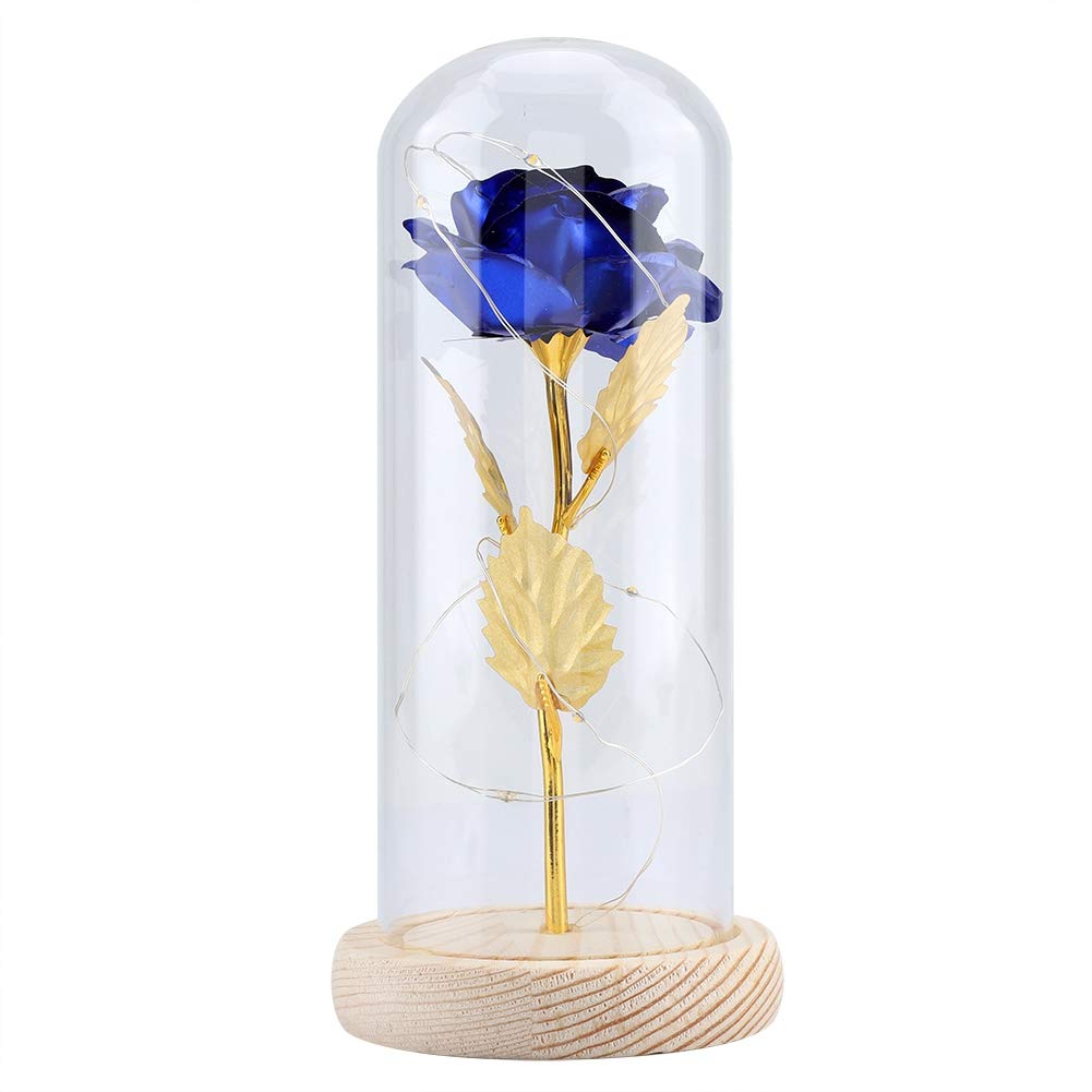 Joyzan Preserved Rose Flower, Eternal Artificial Flower Forever Enchanted Roses and LED Light with Glass Dome on Wooden Base for Mom Girlfriend Wife Mothers Day Valentines Wedding Anniversary(Blue)