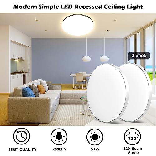 OUILA LED Ceiling Light 24 W [2 Pieces], Ceiling Lamp 4000 K 2000 LM Bathroom Ceiling Light IP44 Waterproof Round Ø28 cm Modern LED Chandelier Ceiling Light for Bedroom, Kitchen, Living Room