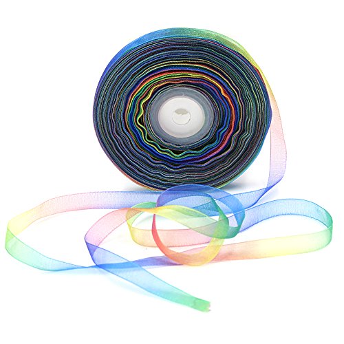 Md trade 60 Yards Rainbow Organza Ribbon Satin Ribbon for Gift Wrap, Wedding Decoration, Hair Bows