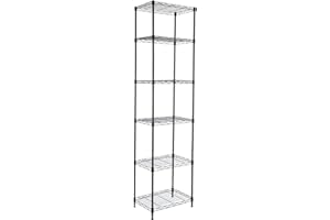 GIOTORENT 6-Tier Storage Shelves Standing Shelving Metal Units, Adjustable Height Wire Shelf Display Rack for Pantry Laundry Bathroom Kitchen 16.6” x 11.6” x 63” (6-Tier-Down, Black)