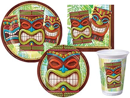 Tropical Hawaiian Luau Tiki Party Supply Pack! Bundle Includes Plates, Cups &amp; Napkins for 8 Guests