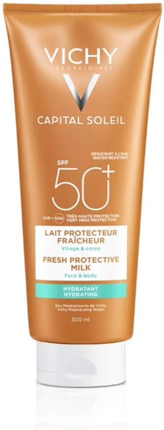 Vichy Capital Soleil Hydrating Fresh Sun Protection Milk SPF50+ for Face & Body 300ml, Weiß, 300 ml (Pack of 1)
