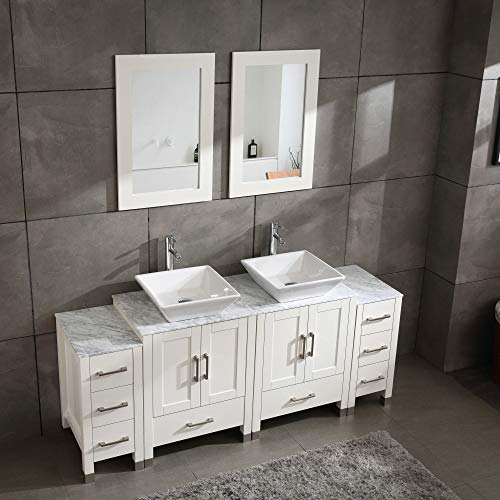 Homecart 72" Bathroom Vanity Cabinet Double Sink White Solid Wood w/Marbel Counter Top