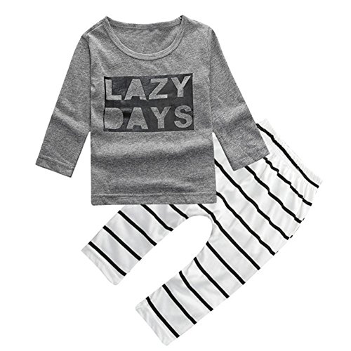 Toddle Baby Boy Girl Letter Print Striped Long Sleeve T-shirt Top Pants Outfit Set