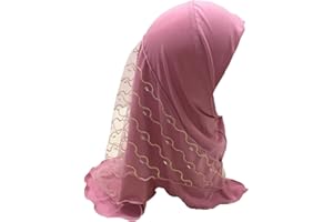 JOIZPAPA Muslim Hijab for Girls Lace Islamic Arab Head Wrap Scarf Shawls One Piece Hijabs Hair Cap for Kids Age 2-7