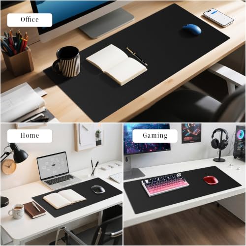 Xcdhemde® Desk Mat 80 x 40 cm, Desk Protector Black | Desk Mat, Waterproof, Non-Slip, XXL, PU Leather, for Keyboard, PC, Laptop, Suitable for Gaming, Office, Home