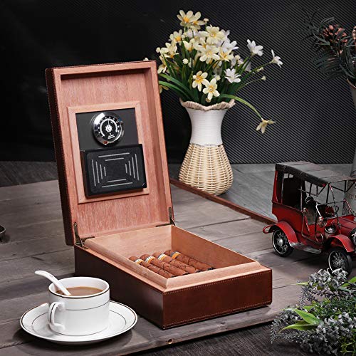 MEGACRA Cedar Cigar Humidor, Leather Cigar Box with Hygrometer and Humidifier Portable Travel Cigar Humidor Holds 10-20 Cigars