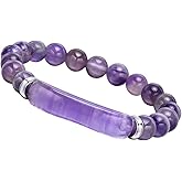 GIGB PBDK Good Luck Energy Chakra Stone Beaded Bracelet for Women,Simple Purple Quartz Natural Crystal Jewelry Accessories,Link Stretchable Bracelet Gifts
