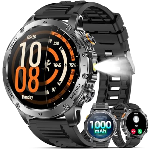 Karchilor Men's Smart Watch, 1000 mAh Battery/1.7 Inch Smartwatch with Bluetooth Calls, Heart Rate Monitor, Sleep Monitor, 100+ Sports Modes, Pedometer Bracelet Activity Android iOS (Black)