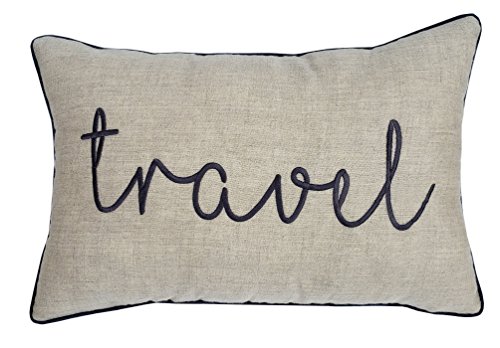 YugTex Pillow cover Emboidered Travel Quote Pillow Cover, Wanderlust, World Explorer Gift, Gift for Traveler, Home Decor, Adventure Pillowcase, Graduation Gift Ideas (12"x18", Travel(Natural))