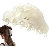 Wenlly retro hair claw clip, 3.5 Inch medium cellulose acetate hair jaw clip, sweet headdress, non-slip strong hair barrette, 1 piece, white
