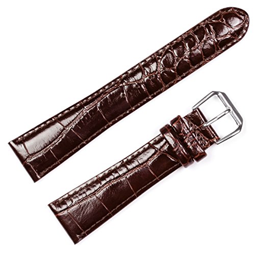 Crocodile Grain Watch Band (Silver & Gold Buckle) - Brown 18mm