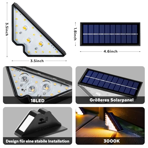 Solar Lights for Outdoor Garden Stair Light 800 mAh Stair Lighting Outdoor Solar Floor Lights Outdoor for Courtyards Decoration Patio Fence Pathway Steps LED Path Lights IP65 18 LED Pack of 6