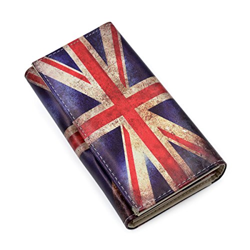 Premium US UK Flag City Print PU Leather Continental Wallet, Vintage Union Jack