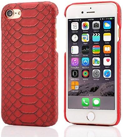 CasyvaLuxury Sexy Snake Skin Slim Case for iPhone 8 7 6 6S Plus 5 SE 5S Leather+Hard Plastic Cell Phone Back Cover Shell (iPhone 8Plus-Red)