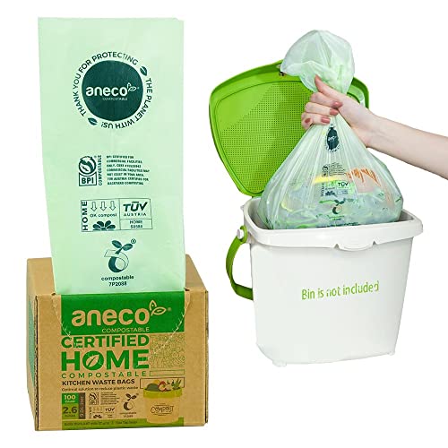 Photo 1 of (Include 10 Bonus Bags) ANECO 100% Compostable Waste Bags 2.6 Gallon, Extra Thick Kitchen Small Compost Bags for Countertop Bin, 110 Count (100 + 10 Extra)