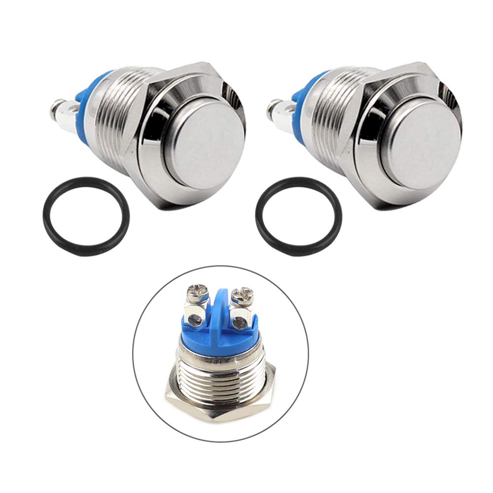 QitinDasen 10Pcs Premium 16mm Metal Momentary Push Button Switch, 2 Pin Screw Terminal IP65 Waterproof Push Button Start Switch, Round High Head Push Button Switch 3A 250V
