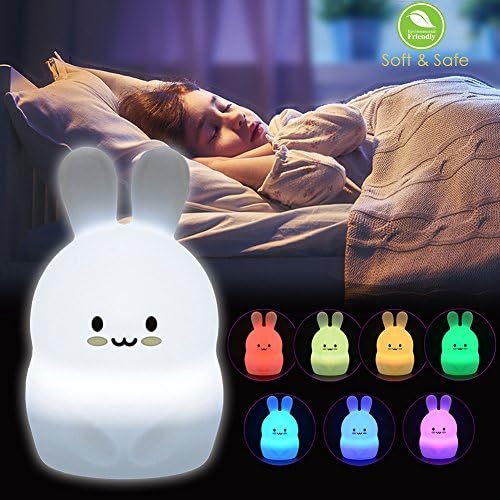 Baby Night Light, Kids Cute Portable Nursery LED Lamp, Silicone Soft Touch Tap Control USB Rechargeable, 3 Light Modes 8 Breathing Colors Timing Function by cToy (Bunny-Tap Control)