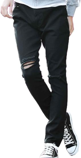 Amazon ヨンユー 4u スキニーデニム 黒 メンズ ストレッチ ダメージジーンズ クラッシュデニム スリム 細身 タイト フィット Bitter ビター系 ストリート ファッション ボトムス Sts 193 ジーンズ 通販