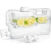 Refrigerator Water Dispenser 1.1 Gallon Bottle with 2 Spigots - BPA Free Plastic Slim Water Jug with Spout Leak Proof | Refillable Fridge Water Container, Convenient Handles (Clear)