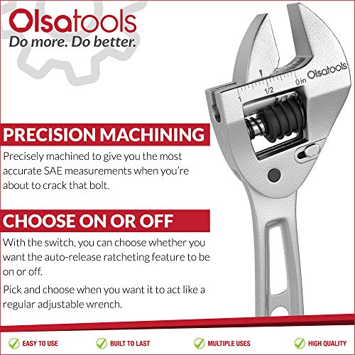 Ratcheting Adjustable Wrench (8 Inch) by Olsa Tools Heavy Duty